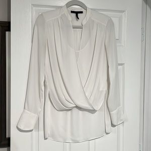 BCBG MAXAZRIA Jaklyn Draped Front Blouse - XS Alabaster